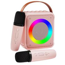 Máquina de karaokê VERKB Mini com 2 microfones sem fio rosa Máquina de karaokê VERKB Mini com 2 microfones sem fio rosa