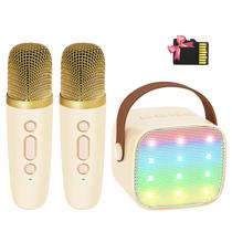 Máquina de karaokê YLL Mini com 2 microfones sem fio bege Máquina de karaokê YLL Mini com 2 microfones sem fio bege