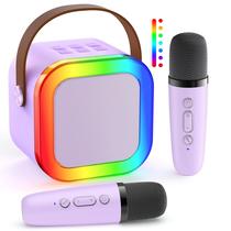 Máquina de karaokê ZEBOLE Mini com 2 microfones sem fio Bluetooth