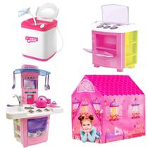 Máquina De Lavar Infantil C/ Big Cozinha Barraca Fogão Rosa Máquina De Lavar Infantil C/ Big Cozinha Barraca Fogão Rosa