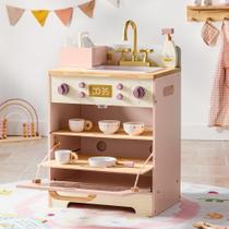 Máquina de lavar louça de brinquedo de madeira ROBOTIME Pink Faucet & Dishes para maiores de 3 anos
