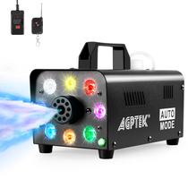 Máquina de neblina AGPTEK 500W portátil LED Smoke com luzes e controle remoto