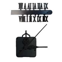 Máquina de Relógio Tic Tac Quartz de Parede 13mm com Ponteiros Colonial 5,5cm Número Romano Preto Máquina de Relógio Tic Tac Quartz de Parede 13mm com Ponteiros Colonial 5,5cm Número Romano Preto