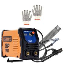 Máquina de Solda Inversora GP 170 Bivolt Portátil com Luva Simples e 250g Eletrodo 3,25mm Profissional Pró Euro