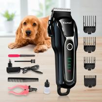Maquina De Tosa Profissional Recarregável Sem Fio com Display para Pets Cães Gatos Kemei