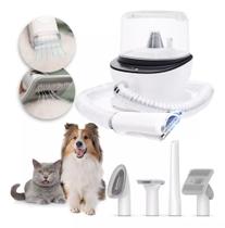 Maquina De Tosar com Aspirador de Pelos Pet Cães Gatos Kit de Limpeza 5 em 1 Banho e Tosa Pet Shop 127V Profissional - NewPet