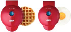 Máquina de Waffle e Grelha Compacta Vermelha com 2 Chapas e Ferro de Waffle - DASH