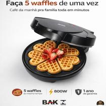 Máquina De Waffle Elétrica Bak 800w Faz 5 Waffles Anti Adere