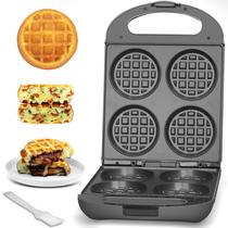 Máquina de Waffles Recheados Baker's Friend, 4 Fatias, 3 cm de Espessura e 10 cm de Diâmetro, Mini Waffle Belga Flip, Máquina Antiaderente para Sanduíches de Café da Manhã, Ferro para Waffles Recheados, Grafite