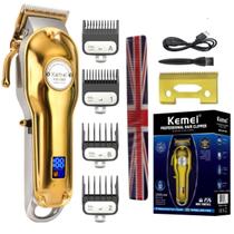 Maquina Dourada Cortar Cabelo Barba Potente Elétrica Recarregável Pentes Barbearia 110-220V