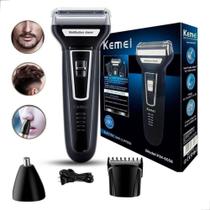 Máquina Kemei 3 Em 1 Bivolt Para Barbear, Cortar Cabelo E Aparar Nariz, Alta Precisão, Recarregável, Sem Fio, Inclui Acessórios E Lubrificante