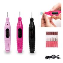 Maquina lixadeira de unha manicure pedicure kit nail design completo com 6 brocas polidor eletrica
