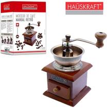 maquina / moedor de graos de cafe de madeira / metal manual retro com manivela hauskraft