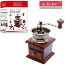 maquina / moedor de graos de cafe de madeira / metal manual retro com manivela hauskraft - Haüskraft