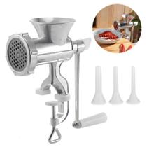 Máquina Moer Carne Manual N10 Alumínio 3 Funis Encher Linguiça Máquina Moer Carne Manual N10 Alumínio 3 Funis Encher Linguiça