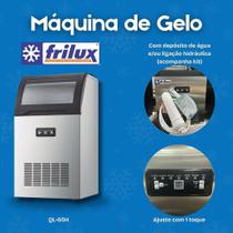 Maquina p producao gelo cap 65kg dia deposito 15kg inox 220v frilux Maquina p producao gelo cap 65kg dia deposito 15kg inox 220v frilux