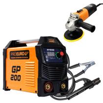 Máquina Portátil de Solda Inversora GP 200a Bivolt Eletrodo TIG com Esmerilhadeira Lixadeira 220V Pró Euro