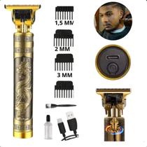 Máquina Profissional Dragão Dourado Cortador de Cabelo e Barba Sem Fio