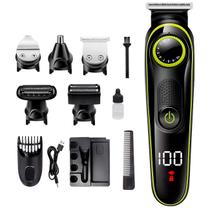 Maquina Sem Fio Metal Corte Cabelo Barba Corpo Profissional Recarregavel + 5 Cabeças e Escova Limpeza