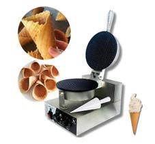 Máquina Waffle Elétrica Casquinha Sorvete Profissional Inox Prateado