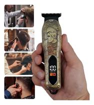 Maquininha De Cortar Cabelo Barba Profissional Recarregável Cor Dourado Homem
