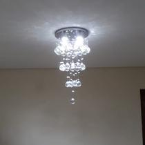 Maravilhosa Luminária de Cristal , Base de Inox Espelhado, com 60cm de Altura Para Sala de Jantar/Estar