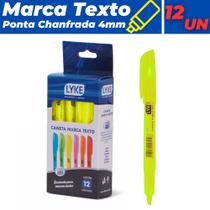 Marca Texto Amarelo 12UN Ponta Chanfrada 4mm Fluorescente