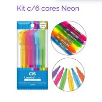 Marca Texto Lumini Lite Neon - Kit com 6 Cores Vibrantes
