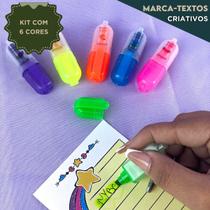Marca Texto Mini Colorido Frutas com 6 Cores Escolar, Papelaria Criativa