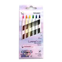 Marca Texto Newpen Lumina Brush Highlighter Neon 6 Cores