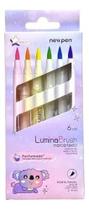 Marca Texto Newpen Lumina Brush Highlighter Neon 6 Cores