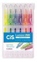Marca Texto Pincel Lumini INK 6 cores Tinta Líquida Neon Cis