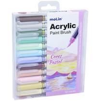 Marcador Artístico ACRYLIC BRUSH 12 Cores Pastel Estojo