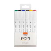 Marcador artístico álcool Evoke Dual Marker 6 cores Básicas