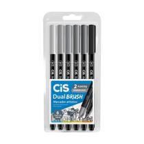 Marcador Artístico Aquarelável Dual Brush 6 Cores Tons de Cinza CiS