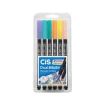 Marcador Artístico Aquarelável Dual Brush 6 Cores Tons Pastel CiS