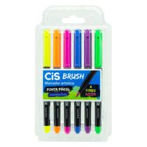 Marcador Artístico Brush Aquarelável com 6 Cores Neon - Cis