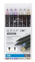 Marcador Artístico Cis DOT 2 pontas c/ 6 cores metálicas Marcador Artístico Cis DOT 2 pontas c/ 6 cores metálicas