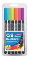 Marcador Artístico Cis Dual Brush Aquarelável 6 Cores Neon