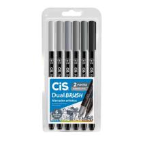 Marcador Artístico Cis Dual Brush Tons de Cinza 6 Cores