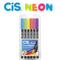 Marcador Artístico Dual Brush Aquarelável 6 Cores Neon Cis