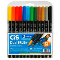 Marcador Artístico Dual Brush Aquarelável com 12 Cores - Cis