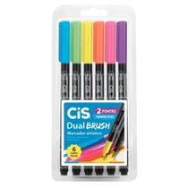 Marcador Artístico Dual Brush Aquarelável com 6 cores Neon - Cis