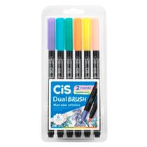 Marcador Artístico Dual Brush Aquarelável com 6 cores Pastel - Cis