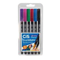 Marcador Artístico Dual Brush Pen 2 Pontas Aquarelável Blister C/ 6 Cores - CIS