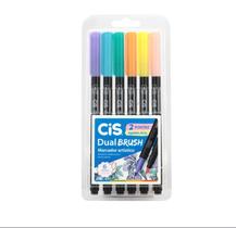 Marcador Artístico Dual Brush Pen 2 Pontas:Tons Pastel Aquarelável 6 Cores - CIS