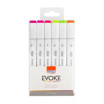 Marcador Artístico Evoke Dual Marker 6 Cores Neon