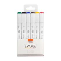 Marcador artístico evoke dual marker estojo 6 cores cores basicas dm0601