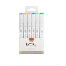 Marcador artístico evoke dual marker estojo 6 cores pastel dm0602