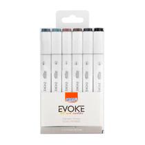 Marcador Artístico Evoke Dual Marker - Estojo 6 Cores - Tons Cinza - BRW
